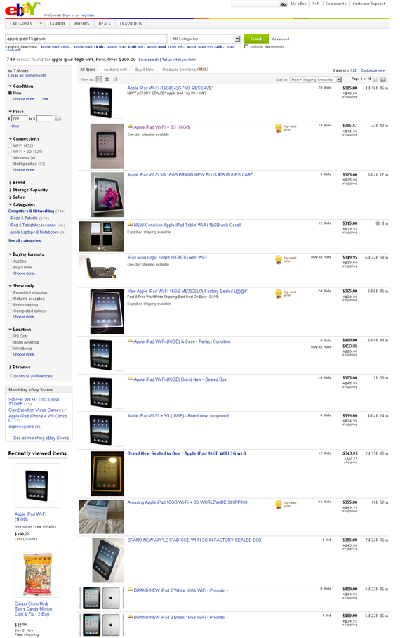 Nabídka iPadů na eBay