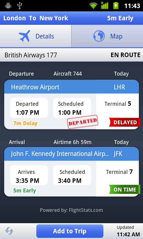 Android aplikace Flight Status
