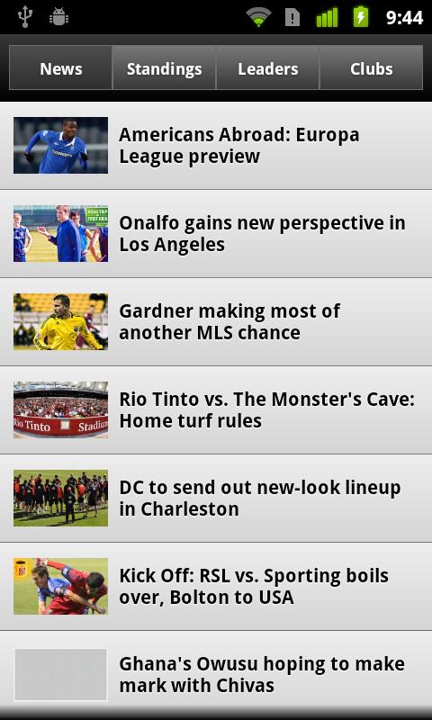 Android aplikace MLS Match Day 2011