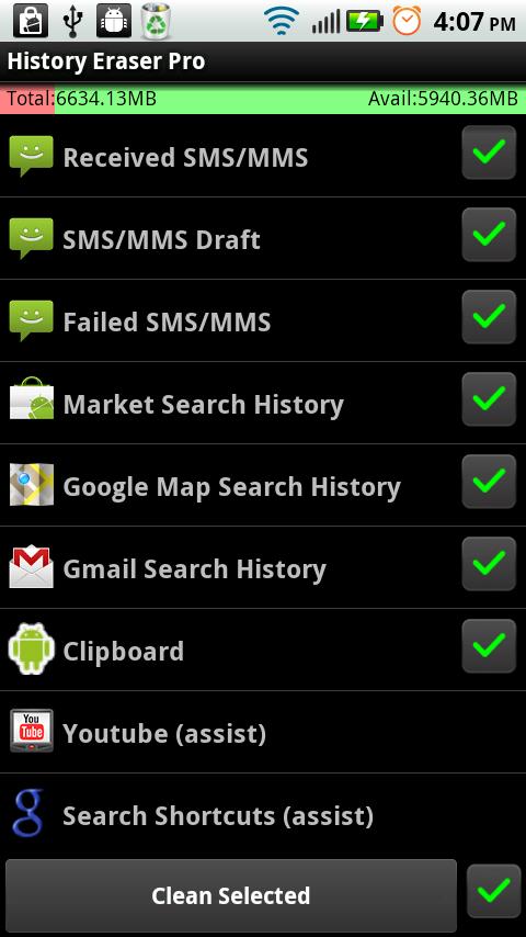 Android aplikace History Eraser Pro