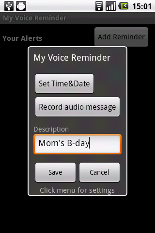 Android aplikace My Voice Reminder – Připomeňte si věc hlasem
